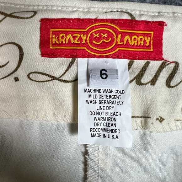 Krazy Larry Beige & BrownCursive Skinny Pants Pull-OnStretch Size 6 - Picture 3 of 12